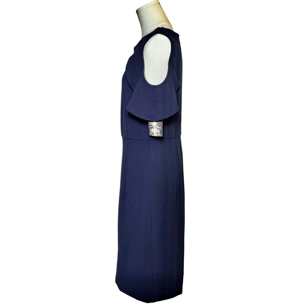 Nina Leonard Navy Cold Shoulder Dress Flutter Sleeve Sheath Career Cocktail Med - Picture 5 of 7